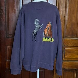 Vintage Equestrian Western Croft & Barrow Sport Purple Crewneck Sweater Size XL